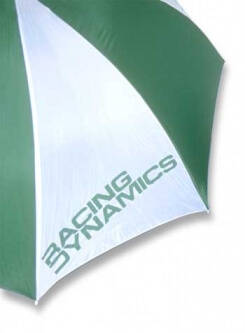 Umbrella, large (52" dia) w/green & white panels. Green Racing Dynamics